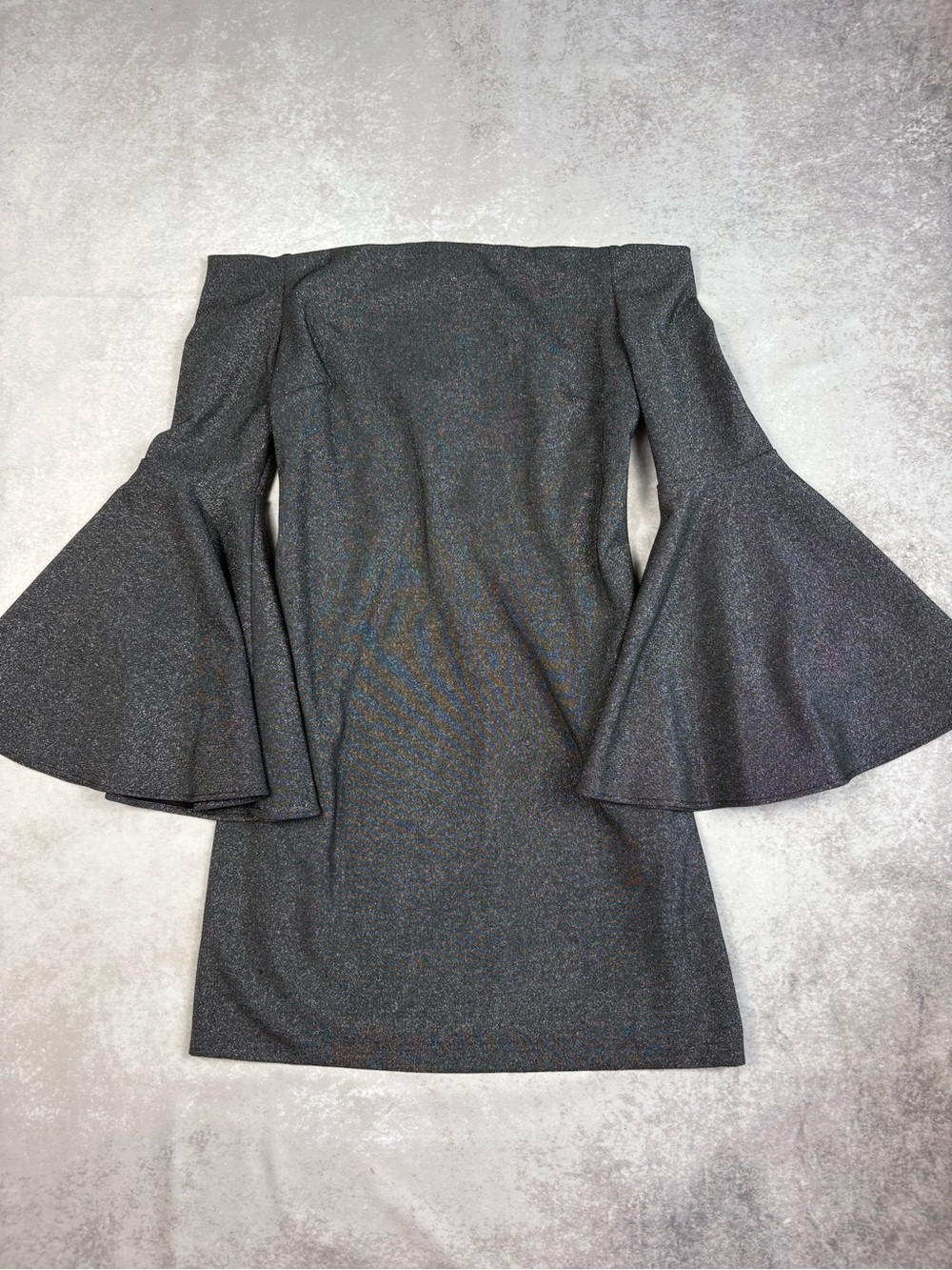 Vince Camuto Black Metallic Off Shoulder Dress Bell Sleeve Party Size S
